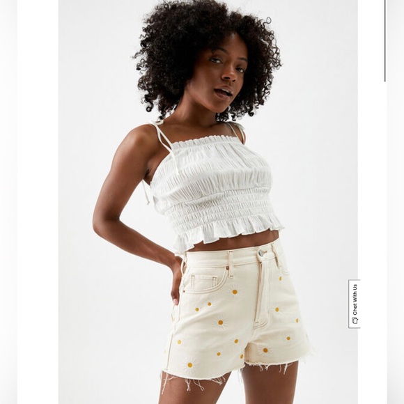 PacSun Ultra High Waisted Vintage Denim Shorts Daisy Embroidered‎ Size 26 - Picture 1 of 14